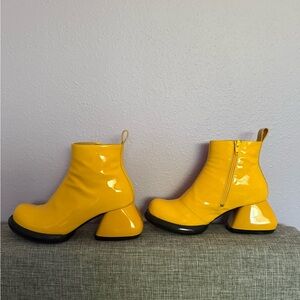 John Fluevog Glossy Yellow Ankle Boots
